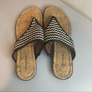 Aerosoles Black / White Cork Bottom Thong Sandals